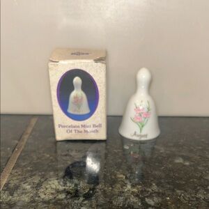Vgt Porcelain Mini Bell with Pink Floral Design. Russ berrie bell of the month.
